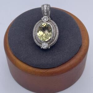 Judith Ripka Sterling Silver Canary Quartz and CZ Openable Bell Enhancer Pendant
